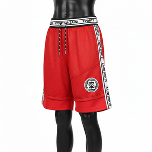 Shorts de baño de malla de poliéster transpirable de alta calidad con paneles laterales con franjas blancas, cintura elástica y logotipo termoadhesivo para mujer. - Product Image 1