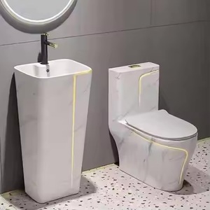 White Color Gold Line Floor-Mounted Luxury One-Piece Toilet Dual-Flush Automatic Deodorization Concealed Tank Easy Clean - Product Image 1