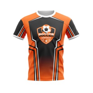 Camiseta de Campeonato de Fútbol para Hombre, Naranja y Negra, con Estampado Sublimado, Cuello Redondo, Manga Corta, Absorbe la Humedad, Corte Atlético - Product Image 1