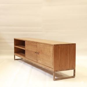 Minimalist Solid <b>Teak</b> Wood Living Room Cabinet with 2 <b>Shelves</b> and Flat Panel Doors Modern Storage Furniture Model CAB09 - Product Image 2