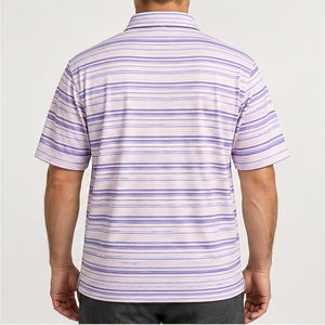 Polo à manches courtes pour homme Trackstar, rayures horizontales lavande et blanc, col boutonné, décontracté, pour le golf, logo personnalisé - Product Image 3