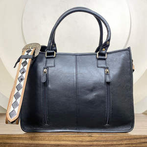 กระเป๋าโท้ทหนังวัวแท้สำหรับผู้หญิงกระเป๋าสะพายข้างลายตารางสีดำและสีขาวสำหรับผู้หญิงความจุขนาดใหญ่อุปกรณ์ล่าสุด - Product Image 5