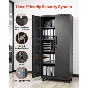 Armoire de garage en acier roulé de 70,6 pouces avec étagères réglables, 2 portes magnétiques et 3 barres de suspension - Product Image 6