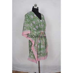 Vestido Kaftán Midi de Algodón 100% Hecho a Mano para Mujer, Estilo Casual Romántico Vintage con Estampado Floral, Cuello en V, Manga Corta, Ligero, para Primavera - Product Image 6