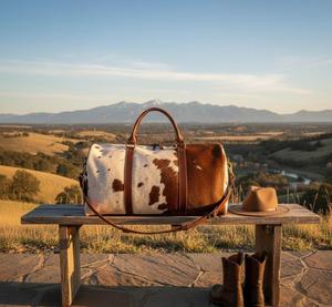 Bolsa de Viaje de Cuero Hecha a Mano con Pelo de Vaca, Bolsa de Lona de Piel de Vacuno para Fin de Semana, Equipaje de Mano, Oferta de Exportación al Por Mayor LHTB-0085 - Product Image 1