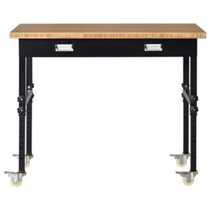 47\" Bamboo Tabletop Workbench with Adjustable Height Legs Drawer and Wheels Home Furniture Garage Tool Table - Product Image 2