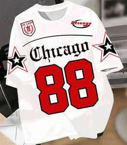 Camiseta Personalizada de Manga Corta para Hombre, Diseño Casual con Letras de Chicago, 100% Poliéster, Impresión Digital, Transpirable, para Verano - Product Image 1