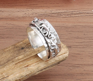 Bague tournante anti-stress en argent sterling 925 motif éléphant, alliance pour femmes et hommes, bijoux animaliers bohèmes, vente en gros - Product Image 3
