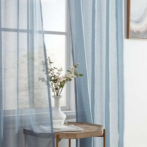 Set di 2 Tende in Voile Semi-Trasparente Blu Polvere con Occhielli, 137 cm L x 213 cm L, per Camera da Letto e Cucina - Product Image 3
