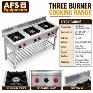 เตาแก๊สเชิงพาณิชย์แบบตั้งพื้น AFS Equipments สามหัวเตา สแตนเลส ขนาด 60 นิ้ว หัวเตาเหล็กหล่อแบบหนาพิเศษ - Product Image 1