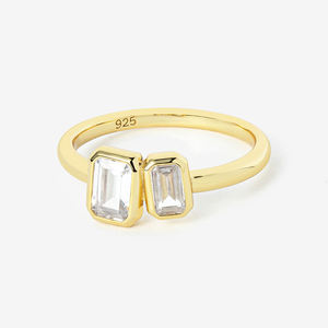 14K Gold Duo Emerald Cut Diamond Bezel Stud Earrings for Women Minimalist Toi et Moi Double <b>Stone</b> Lab Grown Diamond Jewelry Gift - Product Image 3