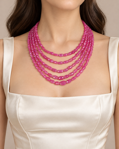 สร้อยคอประดับด้วยลูกปัดพลอยทับทิมธรรมชาติ - Product Image 2