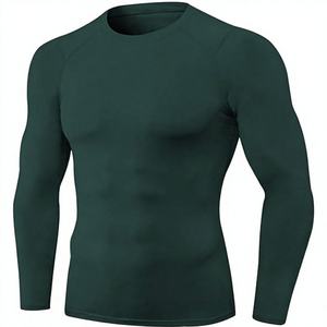 <b>Men's</b> Full Sleeve <b>Compression</b> <b>Shirt</b> Dark Green Spandex/Polyester Breathable Quick Dry Sublimation Printed Front Logo Sport Top - Product Image 1