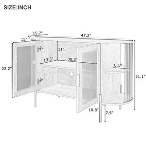 Elegante Credenza Curva a 2 Ante con Finiture Dorate e Porte in Rattan Intrecciato per Sala da Pranzo e Collezioni di Stoviglie - Product Image 4