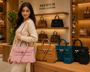 Bolso Tote de Cuero Genuino Hecho a Mano para Mujer con Tarjetero |   Bolso de Hombro Grande de Diseño |   Cierre de Seguridad |   OEM y ODM - Product Image 1