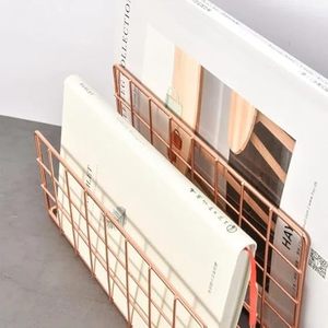 Minimalist Metal <b>Desk</b> Organizer Storage Rack Rose Gold Rectangle Freestanding Office Organizer for Neatening Documents - Product Image 4
