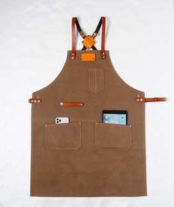 Tablier de travail en toile cirée durable, réglable, à bretelles croisées, pour chef, barista, barbier, charpentier, avec poches zippées pour outils, résistant à l'eau et aux chocs - Product Image 1