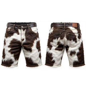 High Quality <b>Men</b> Premium Western Cowboy <b>Hair</b> On Cowhide Leather Shorts Designer Luxury Streetwear Genuine Leather Shorts - Product Image 2