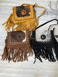 Cao Cấp Chất Lượng Cao Tóc Thật Trên Da Bò Da Lộn Da Fringe Túi Xách Phương Tây Da Chính Hãng Bohemian Cowgirl Sling Túi - Product Image 4