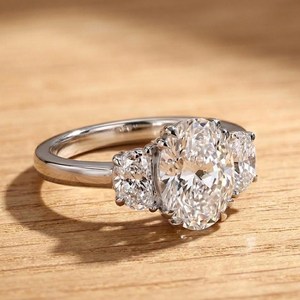 IGI Certified DEF Color VS VVS Clarity Oval Lab Grown Diamond 10K14K 18K Solid Gold Wedding Ring <b>Three</b> Stone Ring Prong Set Ring - Product Image 3