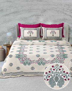 Juego de Sábanas Vintage Sansar con Estampado a Mano, 100% Algodón, Hecho a Mano en India, Decoración Boho para el Hogar, 3 Piezas, Floral, Resistente a la Decoloración, para Todas las Estaciones - Product Image 3
