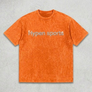 High Quality Vintage Original 100% Cotton Custom Logo Acid Washed Tshirt Heavy <b>Weight</b> Distressed Cropped Boxy Fit T-Shirt - Product Image 5