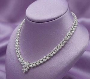 Collier de luxe en moissanite marquise, pendentif fleur, argent 925 plaqué rhodium, bijoux de mariage pour femmes - Product Image 4