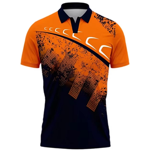 Men's Short Sleeve <b>Polo</b> Shirt <b>Orange</b> Navy Geometric Print Quick Dry Polyester Sporty Regular Fit - Product Image 1