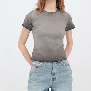 Women's Crop 300Gsm 100% Cotton <b>Woolen</b> Fabric Breathable Anti-Wrinkle Eco-Friendly Winter <b>Top</b> High Quality O-Neck Collar - Product Image 3