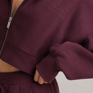 Unisex Maroon Hooded Cropped <b>Hoodie</b> Jogger Set Full Sleeve <b>Zip</b>-Up Loose Fit Lightweight Streetwear 2-in-1 Tracksuit Side <b>Pockets</b> - Product Image 6