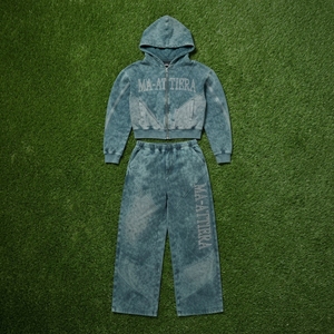 Conjunto de chándal de dos piezas para mujer: sudadera con capucha extragrande lavada y cremallera, y pantalones de chándal de pierna ancha, estilo streetwear. - Product Image 6