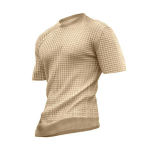 T-shirt à manches courtes en tricot vert olive pour homme, col rond, coupe ajustée, vêtement décontracté, couleur unie - Product Image 4