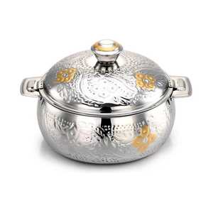 Stainless Steel Casserole Cooking <b>Pot</b> With Striped Body Loop Handles And Flat Lid <b>Kitchen</b> Food Storage Container Restaurant - Product Image 6