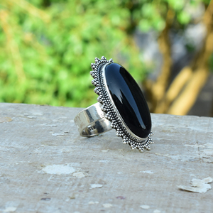 Anillo de ónix negro ovalado natural de diseño, plata de ley 925, anillo de piedras preciosas hecho a mano para mujer - Product Image 5
