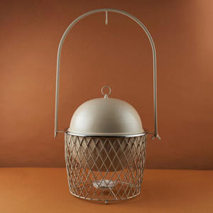 Calentador de Buffet de Lujo Redondo Plateado con Base de Acero Inoxidable, Soporte Colgante de Arco Alto y Diseño de Cesta de Malla Individual - Product Image 4
