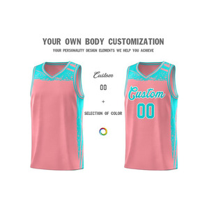 Custom Pink Basketball Jersey Set Sublimated V-Neck Sleeveless Breathable <b>Mesh</b> 100% Polyester Unisex Adult and Youth - Product Image 4