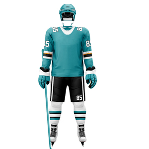 Equipación de Hockey sobre Hielo Premium Totalmente Sublimada – Jersey Teal Transpirable con Número de Jugador Personalizado 85, Casco y Guantes de Protección - Product Image 3