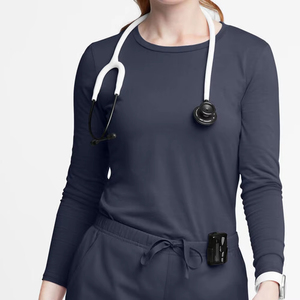 T-shirt de sous-blouse médicale à manches longues pour femme, confortable, extensible, chaud, uni, en tissus doux - Product Image 4