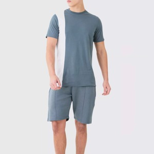 Ensemble t-shirt et short en coton rayé pour homme, vêtements décontractés d'été, respirant, blanc - Product Image 1