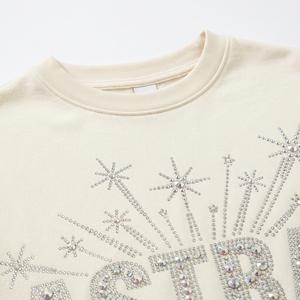 T-shirt unisexe personnalisé style américain à col rond et manches courtes, coupe décontractée rétro avec épaules tombantes, imprimé strass, 100 % coton - Product Image 6