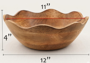 Acacia Wood Serving <b>Bowl</b> with Scalloped Edge, <b>Large</b> Decorative for Kitchen Table, Natural Handcrafted Wood <b>Bowl</b> from Vietnam - Product Image 2