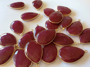Vintage Dyed Ruby Gemstone Sterling <b>Silver</b> Vermeil/Rose Gold Plated Bezel <b>Charm</b> Pendants Third Party Certification Pear Shape - Product Image 1