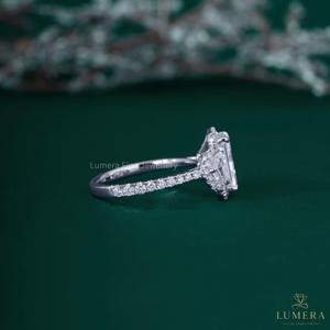 Luxury Radiant Cut Lab Grown Diamond Halo Engagement <b>Ring</b> 14K 18K White Gold Half <b>Moon</b> Three Stone Pave Anniversary Bridal <b>Ring</b> - Product Image 5