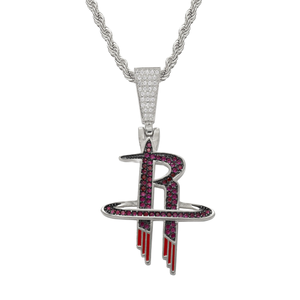 Best Price <b>Silver</b> Plated Houston Rockets Pendant With Ruby Rhinestones Micro Pave Iced Out Hip Hop Jewelry Unisex Letter R <b>Charm</b> - Product Image 2
