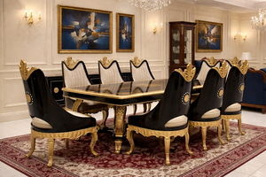 Muebles de Comedor de Madera de Teca Tallada a Mano de Estilo Europeo Clásico, Juego de Comedor Personalizado de 7 Plazas, Mesa de Comedor Redonda Tallada en Oro, Reino Unido - Product Image 5