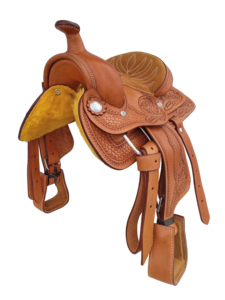 Selle Western pour enfants en cuir véritable de 8 pouces, construction 100% cuir de buffle, siège rembourré confortable, sangles d'étrier en fibre de verre - Product Image 4