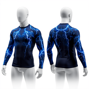 Maillot de bain à manches longues pour homme - Motif tribal imprimé numériquement, respirant, écologique, polyester/nylon, séchage rapide - Product Image 2