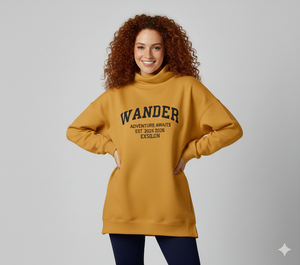 Pull oversize en molleton doux 100 % coton brodé à col montant pour femme avec logo personnalisé – Style streetwear pour filles - Product Image 1