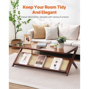 Tavolino da Caffè Moderno Boho 47 Pollici a Forma di Z in Rattan Intrecciato con Piano in Vetro Temperato e Vano Portaoggetti - Tavolino da Caffè Moderno Boho con Vano Portaoggetti - Product Image 2