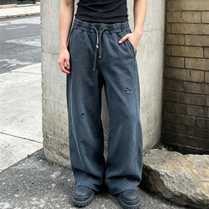 Pantalones Vaqueros Anchos de Hombre en Gris Oscuro, Estilo Roto y Holgado, Pantalones Casuales de Mezclilla para Streetwear - Product Image 6